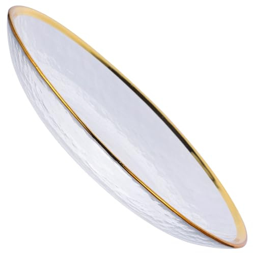 BIUDECO Plato de cristal para alimentos 15 cm con borde dorado, plato multiusos resistente al calor y frío, ideal para ensaladas, postres y frutas en cocina japonesa