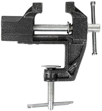Mini Rotating Table Screw Vise Clamp for DIY Craft, Jewelry, Model Making - 360° Rotate, Cast Iron Body, Portable Bench Vise with Adjustable Lock for Small Parts Fixing, Black + Silver