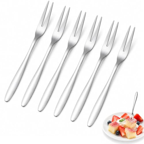 YouXunGS 6 Pcs Stainless Steel Forks Set, Food Grade SUS304 Oyster Shellfish Appetizer Forks, Double Prong Cocktail Salad Dessert Fruit Forks for Birthday Wedding Party Travel
