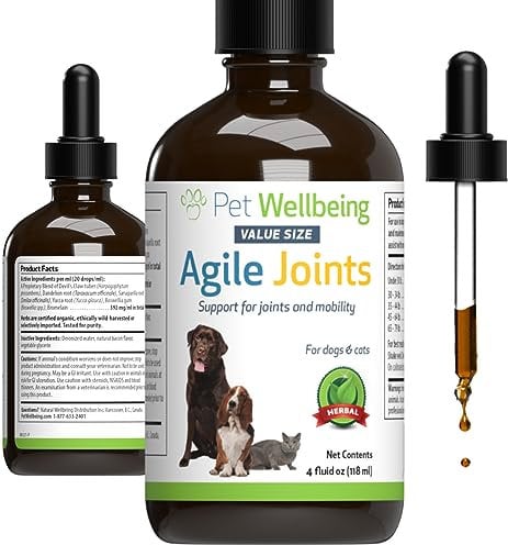 Pet Wellbeing Agile Joints for Dogs & Cats - Hip and Joint Health, Mobility, Devil’s Claw, Boswellia, Joint Ligament and Cartilage - Veterinarian-Formulated Herbal Supplement 4 oz (118 ml)