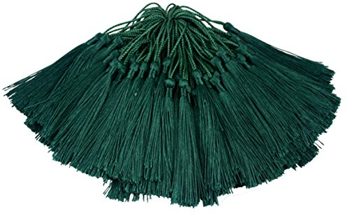 Makhry 100 Stück 13cm / 5 Zoll Handgefertigte Gerade Quaste mit 2 Zoll Schleife für die Herstellung von Schmuck, Souvenirs, Lesezeichen, DIY Handwerk Zubehör (Dunkelgrün)