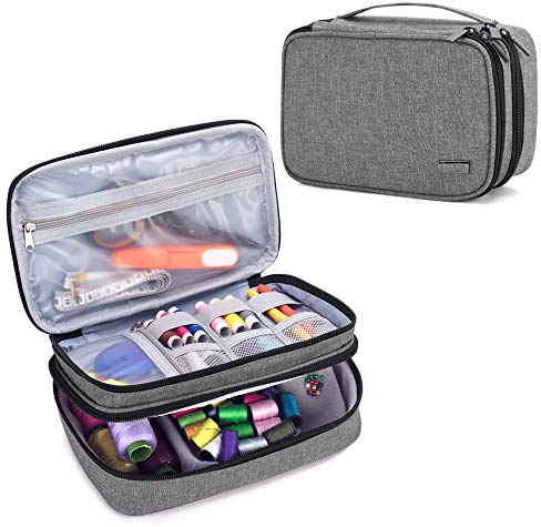 Luxja nähzubehör tasche, nähzubehör aufbewahrung, nähen zubehör box für nadeln, schere, maßband, faden und andere nähen zubehör für Zuhause und Reisen (Keine Accessoires enthalten), Grau