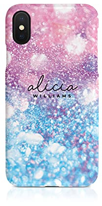 Personalised Compatible with iPhone X & Xs Tirita Hard Case Cover PRINTED GLITTER, NOT REAL GLITTER Faded Glitter Marble Bling Sparkly Luxury Custom Initials Name Bling