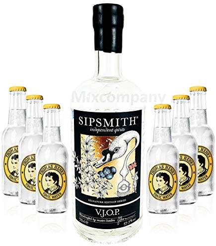 Sipsmith V.J.O.P. Gin 0,7l (57,7% Vol) + 6x Thomas Henry Tonic Water 0,2l MEHRWEG Bar Longdrink Cocktail Sammlung Gin Tonic inkl. PFAND- [Enthält Sulfite]