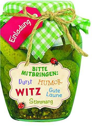 KE - Premium Einladungskarten Set (5 Stück) mit Innentext, DIN A6 Format, Klappkarten inklusive Umschläge, in Schutzfolie verpackt | Motiv: Gurkenglas