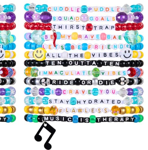 Handgefertigtes Kandi-Perlenarmband für Festivals, Partys, Raves und mehr PLUR Fun (12er-Pack) (Good Vibes)