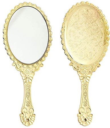 KABAKE Miroir portable, miroir portable avec poignée, petit paquet de voyage, miroir compact, décoratif vintage, pour maquillage cosmétique, pour filles et femmes, doré