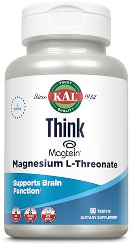 KAL Think - L-treonato de magnesio 2000 mg | Aprendizaje, salud cerebral y apoyo de función de memoria con magteína, vegano, sin gluten y sin OMG | 60 tabletas