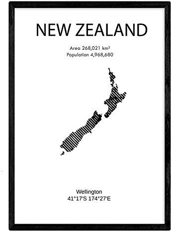 Nacnic Poster Neuseeland. Blätter von Ländern und Kontinenten. A3 Größe