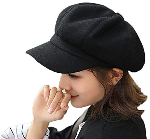 TMEOG Berretto con Visiera Donna Invernale Ottagonale - Baschi Cappello Primavera Beanie Berretti per Donne (Nero)
