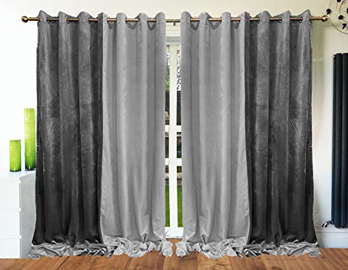 cushion mania Cortinas con ojales en la parte superior totalmente forradas, terciopelo de felpa italiana, 2 tonos (plateado/gris, 228 cm de ancho x 274 cm de caída)