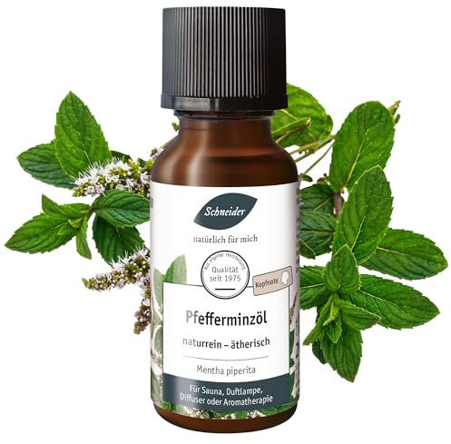 Saunabedarf Schneider Ätherisches Öl - Pfefferminze - natürlicher Raumduft, Beruhigend & Belebend - Massage, Sauna & Diffuser, 20ml