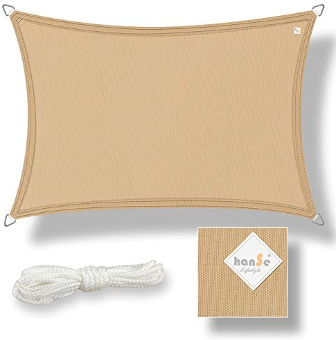 hanSe Sonnensegel Rechteck 2x3 m – UV Schutz 95% – Wasserabweisend & Wetterfest – Reißfestes Polyester – Sonnenschutz für Garten, Terrasse, Balkon & Camping – Schattensegel Sand