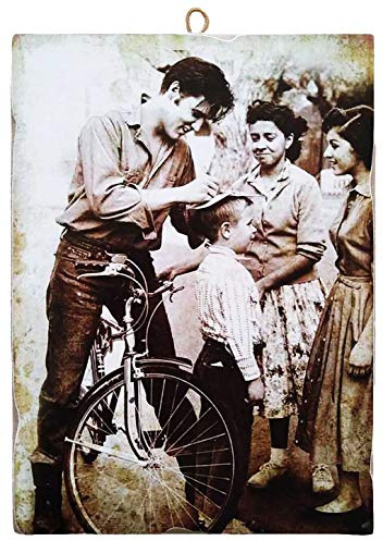 KUSTOM ART Bild im Vintage-Stil Elvis Presley mit Autogramm auf dem Kopf eines Kindes. Sammlerstück Druck auf Holz