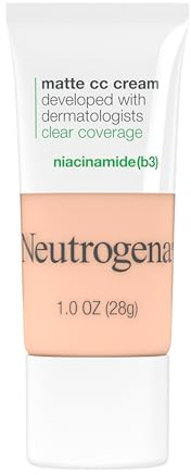 Neutrogena Clear Coverage Flawless Matte CC Cream, Full-Coverage Color Correcting Cream Face Makeup with Niacinamide (b3), Oil-, Fragrance-, Paraben- & Phthalate-Free, Shell 1.0, 1 oz