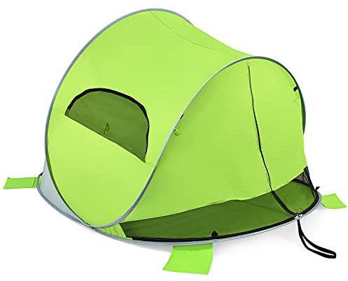 GOPLUS Tiend de Playa Plegable para 3-4 Personas, Carpa Portátil y Automática, Protección Solar UPF 50+ para Viaje Camping Playa con Bolsa de Transporte y Estacas, 220 x 159 x 118 cm(Verde)