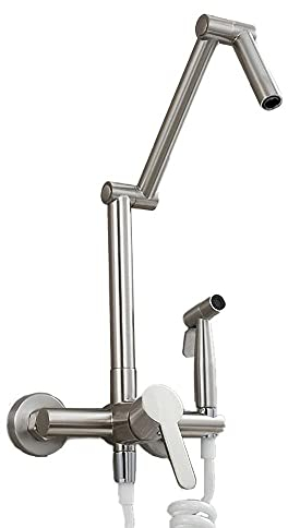 HomeLava Faltbare Küchenarmatur mit Spritzpistole und 2 Wasserstrahlarten Wandarmatur Spültischarmatur Armatur Wasserhahn für Küche Ausgussbecken Wandwasserhahn Wandmontage aus Messing