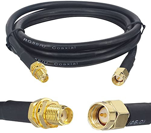 Boobrie Cable Coaxial SMA 1M RG58 Mejorado - Cable de Extensión y Antena WiFi Con Conector Macho a Hembra - Para Enrutador LAN Inalámbrico, 3G, 4G LTE, GPS (No Para TV)