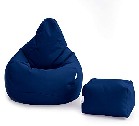 Loft 25 sitzsack mit Fußhocker – Gaming sitzsack mit füllung, Komfortabler Bean Bag, Wasserabweisend sitzsack Erwachsene mit hohem Rücken,Bean Bag Chair (Navy, Sitzsack + Fußhocker)
