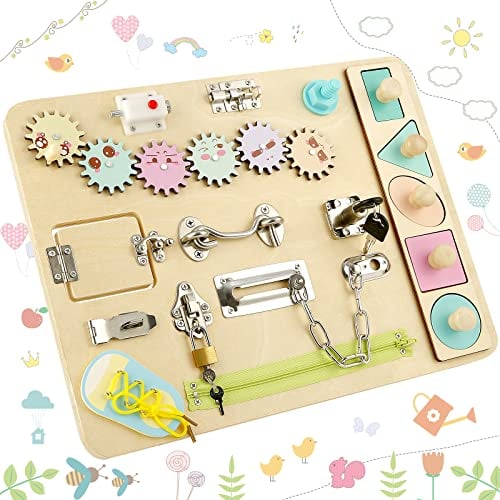 StarryTiger Busy Board für Kleinkinder, Montessori, Feinmotorik und grundlegende Lebenskompetenzen Spielzeug, Holz Lernspielzeug, Motorikspielzeug für Jungen oder Mädchen