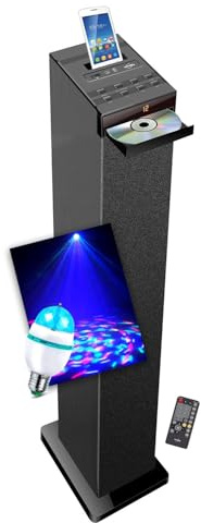 Tour de son Inovalley HP32 CD noire avec lecteur CD, Bluetooth, FM et USB, 60W, télécommande, Ampoule DIAMS LED