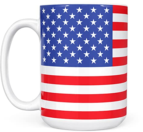 Mug Monster - Drapeau des États-Unis d'Amérique, étoiles et rayures américaines – Tasse à café en céramique, cadeau pour homme ou femme, extra large et grande tasse disponible, tasse blanche de 445 ml