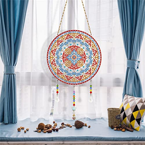 TROYSINC 5D DIY Diamond Painting Kranz Wandbehang, Mandala Strass Kristall Malerei Kit, Blumen Diamant Painting Set, Windspiele Türschmuck Art Crafts Wanddekor (Rot)