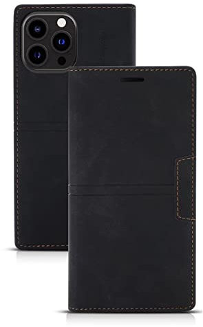 XD Designs Schutzhülle für iPhone 13/13 Pro/13 Pro Max, matte Textur, PU-Leder, Magnetverschluss, Ständer, Kartenfächer, stoßfeste TPU-Klapphülle, Schwarz, 33 cm (13 Zoll)