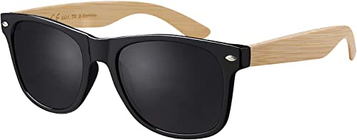 La Optica B.L.M. Sonnenbrille Holz Polarisiert Herren UV 400 CAT 3 CE Damen Nachhaltig - Bambus Holzsonnenbrille (Gläser: Schwarz)