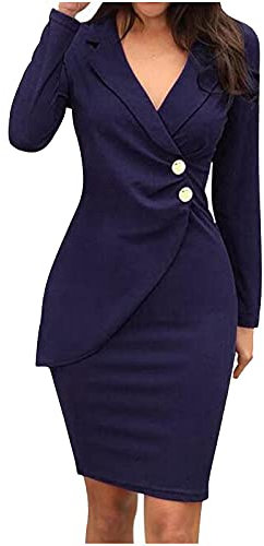 Blazer Robe Femmes Un Bouton Plaine Robe Moulante Costume Entaillé Manteaux et Vestes À Manches Longues Travail Bureau Invités De Mariage Costume Formel Robe