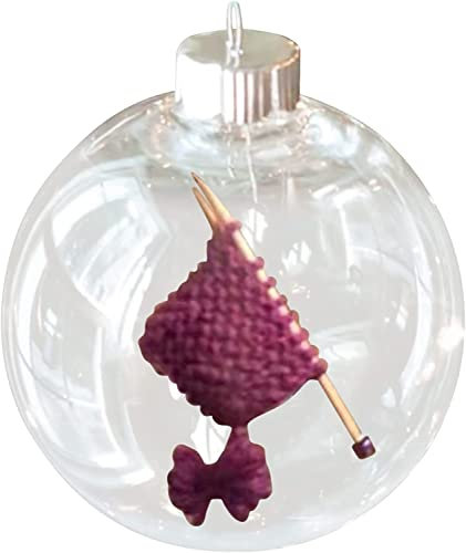 Transparente Weihnachtskugel mit Stricken und Häkeln Ornament, Weihnachtsbaum hängende kristallklare Kugeldekoration, handgefertigte Wolle Weihnachtsdekoration Geschenk für Strickerinnen (C)