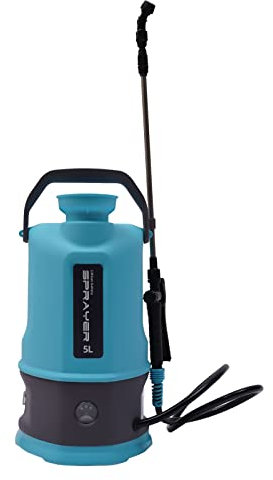Akku Drucksprüher, 5 Liter Gartenspritze mit Ladegerät und Zwei 2600 mAh 12V Li-Ion Akku, Rückenspritze mit 80 cm Sprühlanze für Garten/Weingut/Rasen (2* Batterien)
