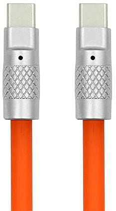 NFHK Orange USB-C Type C to USB-C Liquid Silicone Ultra Soft 120W Power USB2.0 Data Cable Fast Charge for Laptop Tablet Phone 200CM