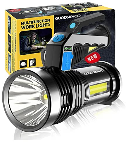 GUODSKHOO Lampe Torche Puissante Rechargeable Lampe de Poche 4 Modes Imperméable à l'eau Portable Torches de Travail Lampe pour Camping Randonnée Pêche Urgences
