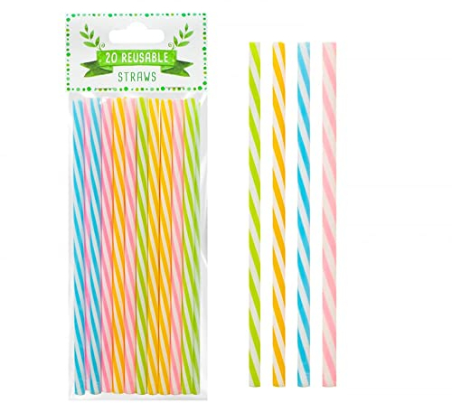 Reusable Plastic Straws, Pack of 20, Eco-Friendly, 4 Colours, Great for Parties and All Occassions, Multicolour (20 Bright Colours)