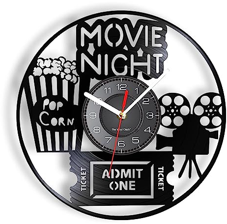 Smotly Vinyl-Wanduhr, kreative Wanduhr mit Kinoelementen, geeignet für Wanddekoration in Kinos. (ohne Lichter)