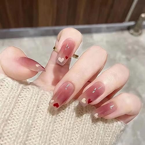 Patch for ongles d'amélioration du tempérament, patch for ongles pur porté à la main, patch for faux ongles fini, rouge et blanc, dégradé d'amour, patch for ongles blanc (lot de 10) (Size : Medium)