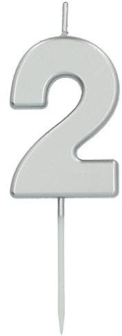 Folat 24132 Kuchen Kerze Ziffer/Zahl 2 Silber-5 cm Geburtstagskerzen für Geburtstag, Geburtstagsdeko, für Kinder Partys, Hochzeiten, Firmenfeiern, Jubiläen