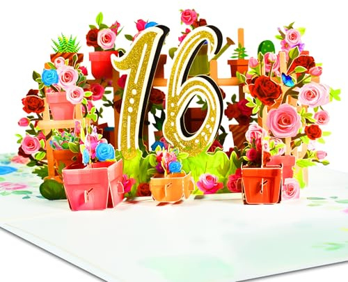 GREETING ART 16 Geburtstagskarte, Karte zum 16. Geburtstag, Karte zum Geburtstag Tochter Sohn 16 Jahre, Sweet Geldgeschenke Geburtstag 16 mit Umschlag