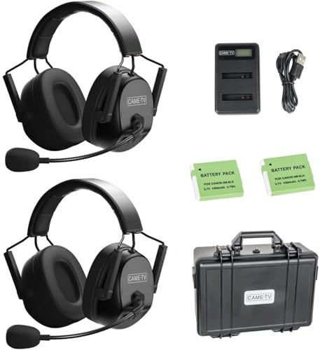 Came-TV 2er-Pack KUMINIK8 kabellose Dual-Ear-Intercom-Headsets, Vollduplex-Intercom-Kommunikationssystem, Entfernung bis zu 450m, mit stärkerer Geräuschunterdrückung
