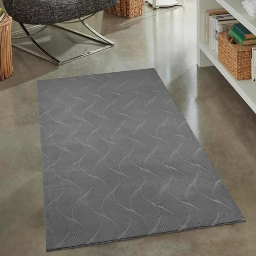 CARPETIA Teppich Flurteppich Teppich Läufer Korridor schön kuschelig angenehm komfortabel Hoch-Tief-Effekt einfarbig eifnach zu pfelgen Wellendesign anthrazit, 80x150 cm