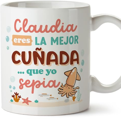 MUGFFINS Tazas Personalizadas para CUÑADA - En Español - Mejor que yo Sepia - 11 oz / 330 ml - Regalo personalizable original y divertido