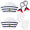 Kapitän Matrosen Kostüm, 6 PCS Streifen Matrosenmütze und Schal-Set,Marine Outfit Matrosenschiff-Kappe Kapitänsmütze Schal Kostüm für Kinder,Marineblaue Hüte Matrosen Party Kostüm für Damen und Herren