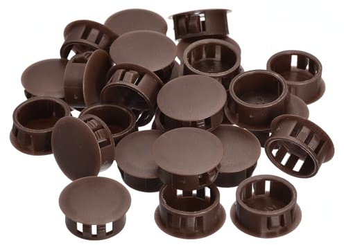 QUARKZMAN Bouchon de Trou en Plastique 20mm, 26Pcs Type Encastré, Cache Trou Bouchon de Verrouillage à Pression Ronde pour Meubles, Embouts d'Insertion de Panneaux, Marron