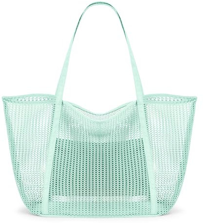 KALIDI FANCY FOREST Faltbare Mesh Strandtasche XXL Familie, Große Strandtasche Badetasche Shopper Tasche Damen für Urlaub Sauna Sport,Mint Grün