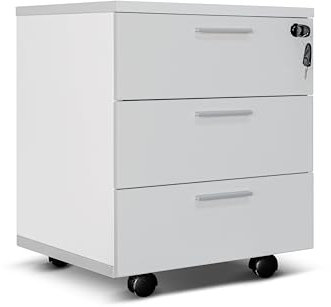 One Living Büroschrank mit 3 Schubladen, Abschließbar und auf Rollen – Fertig Montiert, Kompakte Lösung für Büro & Home Office, Platzsparende Aufbewahrung