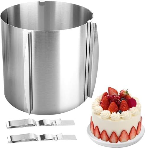 Cake Ring Adjustable 16 to 30cm ‎DMJJSD Telescopic Mousse Ring Mousse Round Mold Metal Cooking Rings Stable Stainless Steel Baking Ring, leak Proof, Cake Mold with Precise Scaling Inside, Height 15 cm