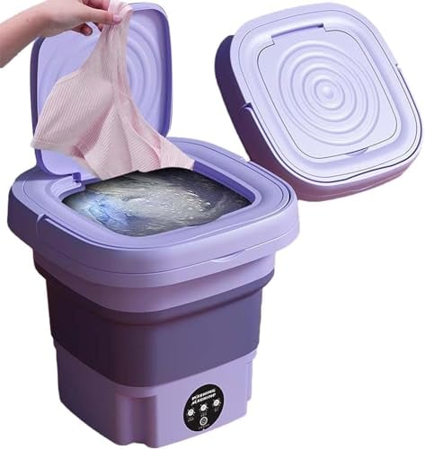 Mini Lavatrice Portatile 8L Pieghevole con Centrifuga, Adatto per Campeggio, Viaggi, Lavatrice da Campeggio Piccola, Bucato, Biancheria Intima, Calzini, Piccoli Oggetti, Tre velocità, Viola