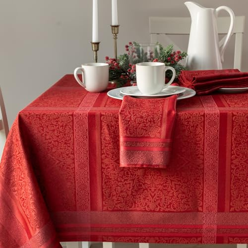 Benson Mills Ravenna garngefärbte Jacquard-Tischdecke, Schwerer Stoff, für Alltag, Partys, Hochzeiten, Urlaub, Winter und Weihnachten (152,4 x 304,8 cm, rechteckig, rot)