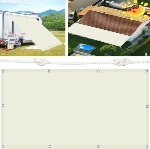 Quadratisch Sonnenschutz Markise 3.6 x 6 m Segeltuch Pergola 98% UV Schutz Alle 50cm Eine Edelstahlöse für Außenbereiche wie Garten und Balkone, Elfenbein